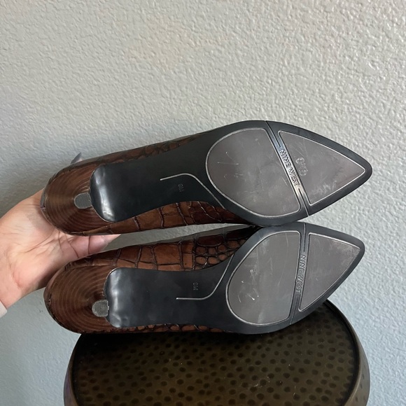 Nine West Arlene Pointy Toe Pumps in Brown Croc - Picture 6 of 8